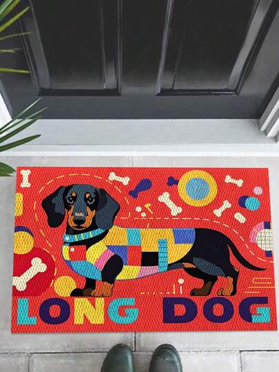 1 pieza Felpudo con estampado de Dachshund, alfombra de poliéster de dibujos animados con respaldo antideslizante durable para interiores, entrada, cocina, sala de estar, dormitorio, baño, decoración de habitación