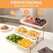 3 Tier Serving Tray Set + Clip,Tiered Serving Platters, Collapsible Sturdier Stand With Stable Cross Bars, Three Layer Serving For Party Entertaining Food Display Fruit Dessert - 金色 - 查看 3