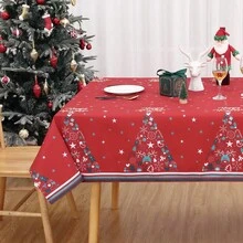 Waterproof Washable Red Christmas Tablecloth 60x84 Inch Rectangular Holiday Table Cover Mark Resistant 180GSM Polyester - Reindeer Design For Indoor Outdoor Kitchen, Dining Room, Party Decor - Red 54*54" - View 1