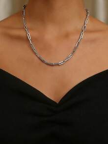 MONALLY Chunky Style Non-Tarnish Stainless Steel Layered Paperclip Chain Design Silver Necklace For Women Daily Wear Jewelry Gift - Chain Necklace - View 2