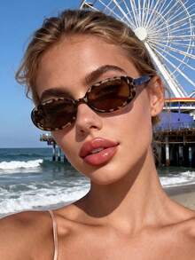 1 Cặp kính râm gọng oval nhỏ, kiểu dáng Bohemian, phù hợp cho cả nam và nữ, thích hợp đeo hàng ngày, chụp ảnh đường phố, đi nghỉ mát, đi biển và mùa tựu trường. - màu nâu - Xem 5