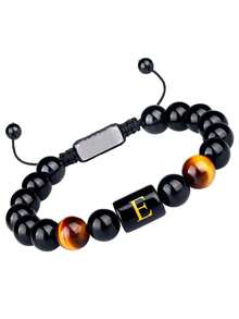 1条流行海外天然石男士编织手链，不锈钢26字母，黑曜石，虎眼石串珠腕带 - 手鍊 - 查看 34