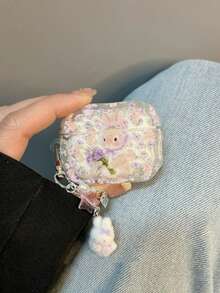 Cute Purple Flower Rabbit Design Pro 3/2 & 4 Bluetooth Earphone Case - Mauve Purple - View 5