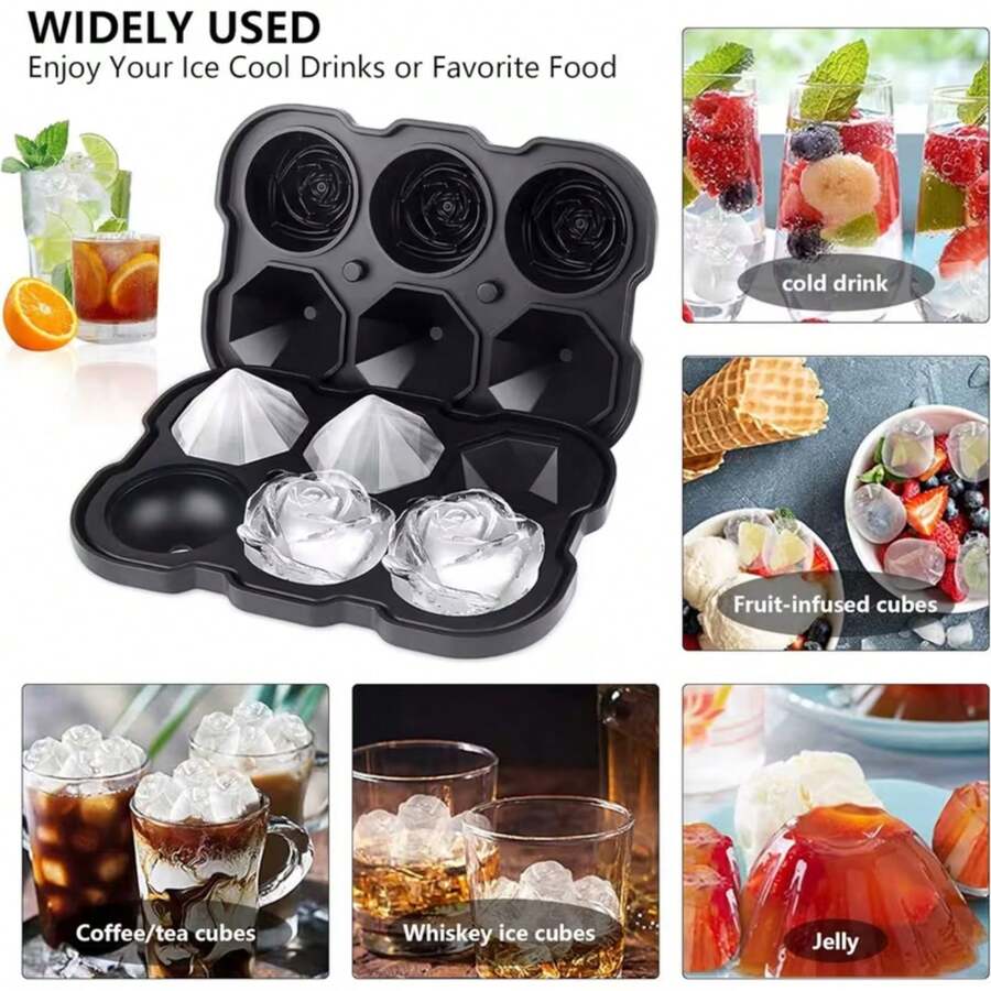 Khay làm đá hình hoa hồng bằng silicon, 6 viên đá lớn dễ lấy ra, thích hợp cho cocktail, đồ uống, rượu whisky, rượu bourbon và nước ép tự làm.