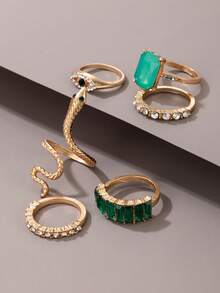 6件套波西米亚风水钻蛇眼戒指，精美礼物，适合女性在海滩度假时叠戴 - 18711-ring-G - 查看 3