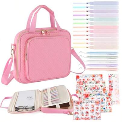 Bible Cover Case For Women Large Bible Bag With Shoulder Strap Bible Study Supplies Bible Journaling Kit With Bible Highlighters Mothers Day Christian Gifts For Women Pink