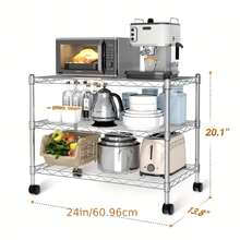 YSSOA Sturdy 3-Tier Storage Racks With A 750Lb Load Capacity, Measuring 24.02" D X 13.78" W X 21.97" H, Suitable For Use In The Pantry, Garage, Laundry Room, And Kitchen, Finished In , Standing Shelf VRJO - 1 kệ - Xem 2