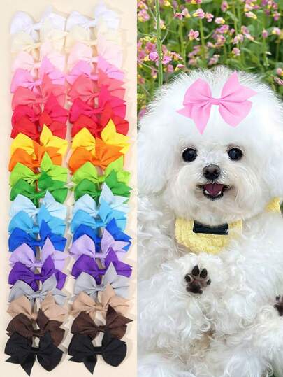 20个随机颜色宠物发夹，缎面蝴蝶结发夹，可爱蝴蝶发夹，宠物发饰，幼犬用品，适合日常佩戴、拍照装饰、暑假