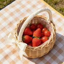 Wood Baskets Woven Hand-Held Wicker Cachepot For Flowers Girl Basket With Handle Wedding Home Decor - A - View 2