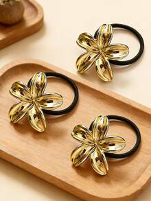 1/3 piezas Diadema de metal con flor de moda y sencilla, diadema de poliéster de alta elasticidad, adecuada para coletas, cabello semi recogido y moños altos, un accesorio de cabello versátil para el uso diario casual de las niñas - Dorado - Ver 3