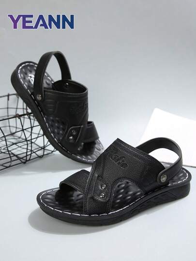 Men's Adjustable Flat Comfortable Casual Outdoor Sports Beach Slippers, Available In Black And Brown