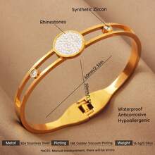 1 pieza Brazalete de acero inoxidable con cierre decorado con circonita cúbica de forma redonda, adecuado para uso diario de mujeres - pulsera - Ver 5