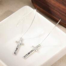 Cross Earrings, Prominent Faith, Silver Jewelry, Handmade, Heart-Shaped Jewelry - Antique Silver - View 5