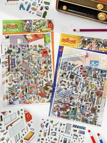 1张超大木偶风景贴纸，创意日式手账贴纸，挑战城市贴纸，学生减压水下DIY场景贴纸 - A - 查看 4