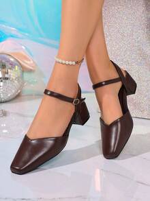 女士棕色高跟鞋，后带圆头穆勒凉鞋 - 棕色 - 查看 3