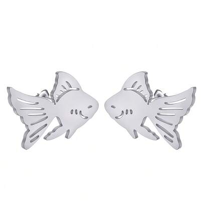 一对不锈钢小鱼耳钉，简约风格，中性时尚饰品，日常佩戴，女士可爱，时尚小动物耳环