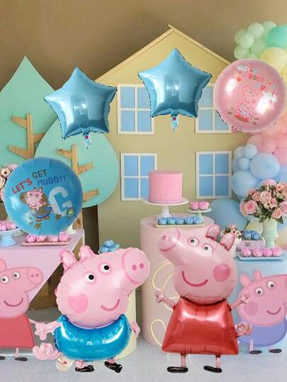  Bộ 5 bóng bay hình Peppa Pig hoạt hình, trang trí tiệc sinh nhật, bộ bóng bay chủ đề Peppa Pig, trang trí tiệc sinh nhật và phông nền.