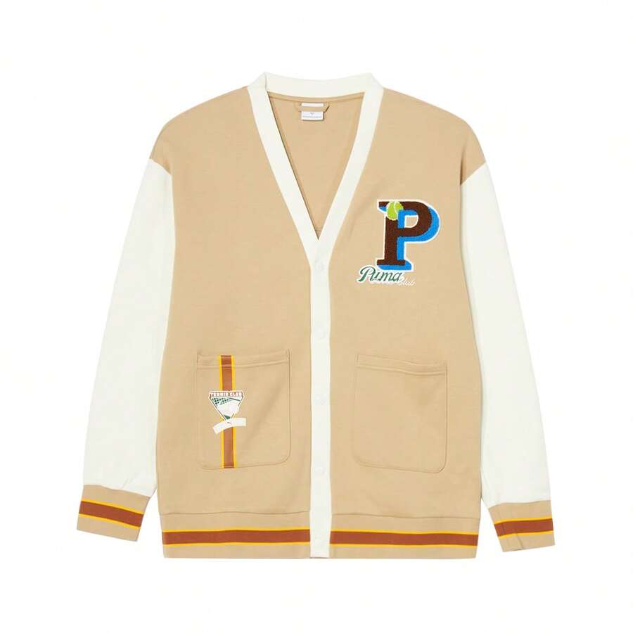 Puma [Runs Slightly Large] Unisex Comfortable Versatile V-Neck Knit Jacket Casual Outerwear 62579883 - Light Brown - View 1