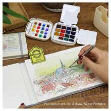 Solid Watercolor Gift Set, Rich Colors, Fine Texture, Layered Tones, Smooth Lines Fit Hand Shape, Comfortable Grip, 4-In-1 Bucket + Paints + Palette + Brushes, Portable For On-The-Go Creation, Suitable For Painting, Writing, Journaling, Postcards, Etc. - Painting Supplies - View 10