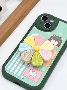 粉色花朵元素手机推拉支架 1 件装，包含彩色花朵、粉色花朵、兰花、百合花，亚克力粘胶手机支架，桌面折叠便携式气囊手机支架，春季礼物 - 彩色 - 查看 2