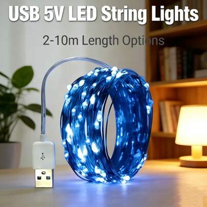 1 Pack USB 5V LED String Lights | Flexible Copper Wire | 2-10m | Plug & Play | Low Voltage | Ideal For Christmas, Valentine's, Bedroom, Party & Wedding Decor