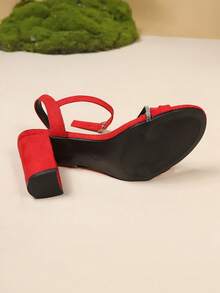Giày sandal cao gót tuổi teen, giày cao gót hở mũi đính đá kiểu Hàn Quốc mùa hè mới, sandal cao gót quai dày, gót dày, hở mũi. - Đỏ - Xem 6