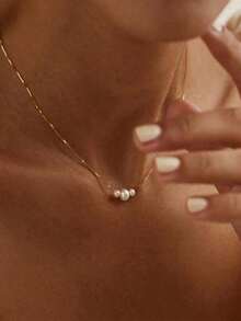 1 Pc Women's Minimalist & Elegant Faux Pearl Necklace - Versatile Jewelry For Daily Wear - Gold 4 - View 7