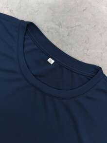 Plus Size Men's Holiday Casual Coconut Tree & Letter Print Tank Top - Navy Blue - View 6