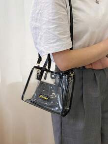 Practical PVC Crossbody Bag For Women Transparent Tote Bag With Top Handle And Built-In Small Purse For Holiday Travel - 黑色 - 查看 3