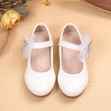 1 Pair New Girls' Solid Color Princess Mesh Rhinestone Butterfly Mary Jane Shoes, Soft Sole Anti-Slip Performance Shoes For Little Girls, Suitable For Performance And Matching With Dresses - White - View 2