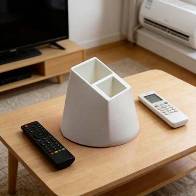 Dual Slot Remote Control Holder, Can Accommodate 2 Remotes, Minimalist Black And White Design, Suitable For TV, AC, Lighting Remotes And Office Supplies, Practical Desktop Organizer Stand