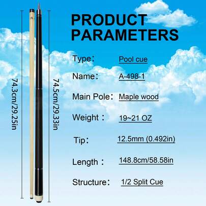 A Cue Stick Mainly In Black Color, With A Leather Grip And A 12.5mm Colored Leather Tip. This Is A Very Good-Feeling Billiard Cue