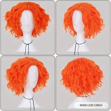 Short Vibrant Orange Curly Clown Cosplay Wig With Optional Eyebrows – Fun, Fluffy & Fabulous For Holiday, Circus & Party Costumes, Soft Synthetic Heat Resistant Fibers, Lightweight & Comfortable - One Size Fits Most - Easy To Style & Wear (Unisex) - Multicolor - View 8