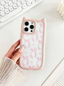 Bow-Knot Painted New Cat Ear 2-In-1 High-End Thick Shockproof Phone Protective Case Suitable For IPhone 17/17 Pro/17 Pro Max, P15 Pro Max, Fashionable 14 Pro Max, Anti-Fall P13/XS/XR Cartoon P11/7 Plus 8P/7 8 ES2 Soft Shell Protective Cover - Multicolor - View 1