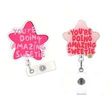 1pc Retractable Acrylic Badge Reel "You're Awesome, Darling" - Suitable For Nurses, Employees, Doctors | Fun Badge Design | Durable Badge Holder, 2D Flat Style - a - View 2