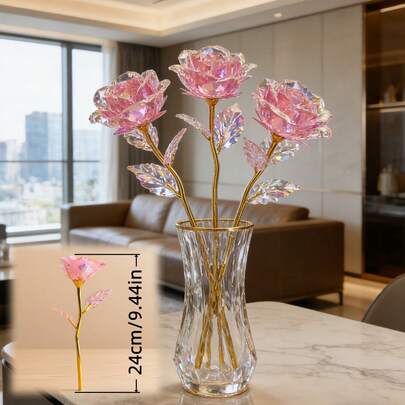 闪耀永恒水晶玫瑰花束 - 优雅闪亮的人造塑料花，逼真的玫瑰花束，适合婚礼、周年纪念日餐桌装饰、派对装饰