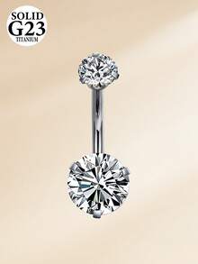 14G Anillos de ombligo de aleación de titanio G23 flotantes para mujeres, anillos de ombligo con CZ de respaldo plano, barra de ópalo en forma de corazón curvo, joyería de piercing de ombligo 10mm - Plateado - Ver 7