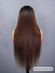 三合一渐变棕色至黑色合成纤维半假发，16-28英寸，180%密度，带松紧带，自然发际线，适合初学者，无缝翻转式半假发，无需胶水或发网 - SNATURAL/33 - 查看 4