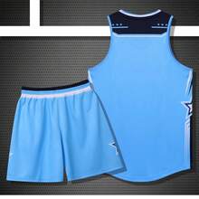 2pcs Personalized Basketball Jersey Set - Custom Club Name, Number And Logo Printed Tank Top + Shorts, Father's Day Gift, Suitable For Sports/Climbing - Baby Blue - View 3