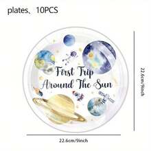 50pcs/Set Astronaut Themed Disposable Tableware Set, Includes 10 Plates, 10 Dessert Plates, 10 Paper Cups And 20 Napkins. Convenient Cutlery Set Suitable For Camping, Picnics, Garden BBQs, Baby Showers, Weddings And Birthday Parties. - Multicolor - View 4