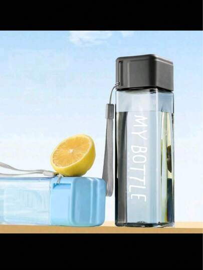 1 pieza Botella de agua cuadrada de plástico de 500ml/16.9oz, diseño de moda y atractivo para estudiantes, gran capacidad para el verano, adecuada para camping al aire libre, escuela