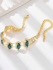 1 pieza Tobillera de lujo vintage minimalista de imitación de esmeralda, joyería para el pie con tacón alto y strass de moda - Multicolor - Ver 4