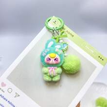 New Flocked Ombre Asymmetric Ear Keychain, Fashionable Cute Cartoon Accessory Bag Charm Key Chain - Multicolor - View 9