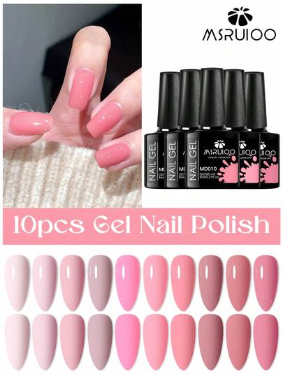 MSRUIOO 10pcs 8ml Gel Nail Polish Set - 10 Colors Nude Pink Milky Pink Gel Polish Set Light Neutral Pink Nail Polish Barely Pink Soak Off LED Starter Kit Popular Nail Art DIY Manicure Gifts Holiday DIY Nail Polish Design For All Seasons