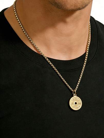 男士健身杠铃吊坠项链（1件装）