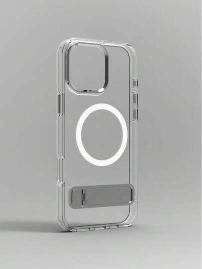 Ốp lưng điện thoại từ tính trong suốt cho iPhone, chống sốc, bằng TPU, tích hợp sạc không dây và giá đỡ ẩn.