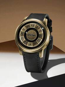 1pc Men's Watch, Retro Roman Numeral Dial Quartz Waterproof Wristwatch, Unique Magnetic Levitation Technology, Leather & Steel Strap, Suitable For Gifts And Daily Wear - Bronze Dial and Leather Strap - View 8