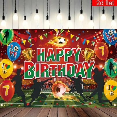 1 Piece Of 2d Background Cloth, And A Party Banner With Polyester Background Cloth For Football Birthday Celebration Theme Picture, Which Is Suitable For The Photographic Background Of Indoor And Outdoor Activities, Birthdays And Celebrations, Without Power Supply, And Various Styles And Sizes Can Be Selected.