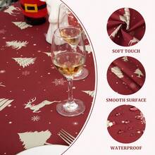 Rectangular Waterproof Christmas Tablecloth - Deer And Tree Design - Durable Polyester - Perfect For Parties, Home And Outdoors - Festive Table Decoration - 60x120/60x102 Inches - Gold 54"*79" - View 5