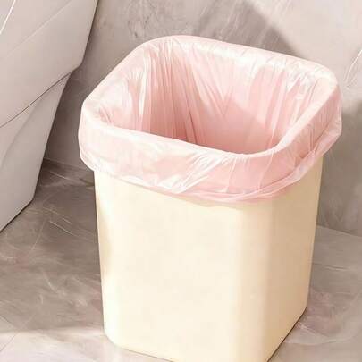 5 Rolls 80pcs Durable Pull Cord Pink Trash Bags - Thick Portable Polyethylene Garbage Bags For Kitchen, Bathroom, Bedroom And Living Room, Home Organization | Stylish Design | Pull Cord Closure, Trash Bag Dispenser